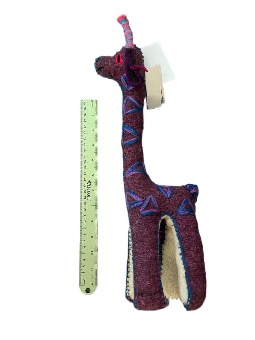 Anthropologie Twoolies Handmade Wool eco friendly Stuffed Giraffe! 17 1/4” x 4”